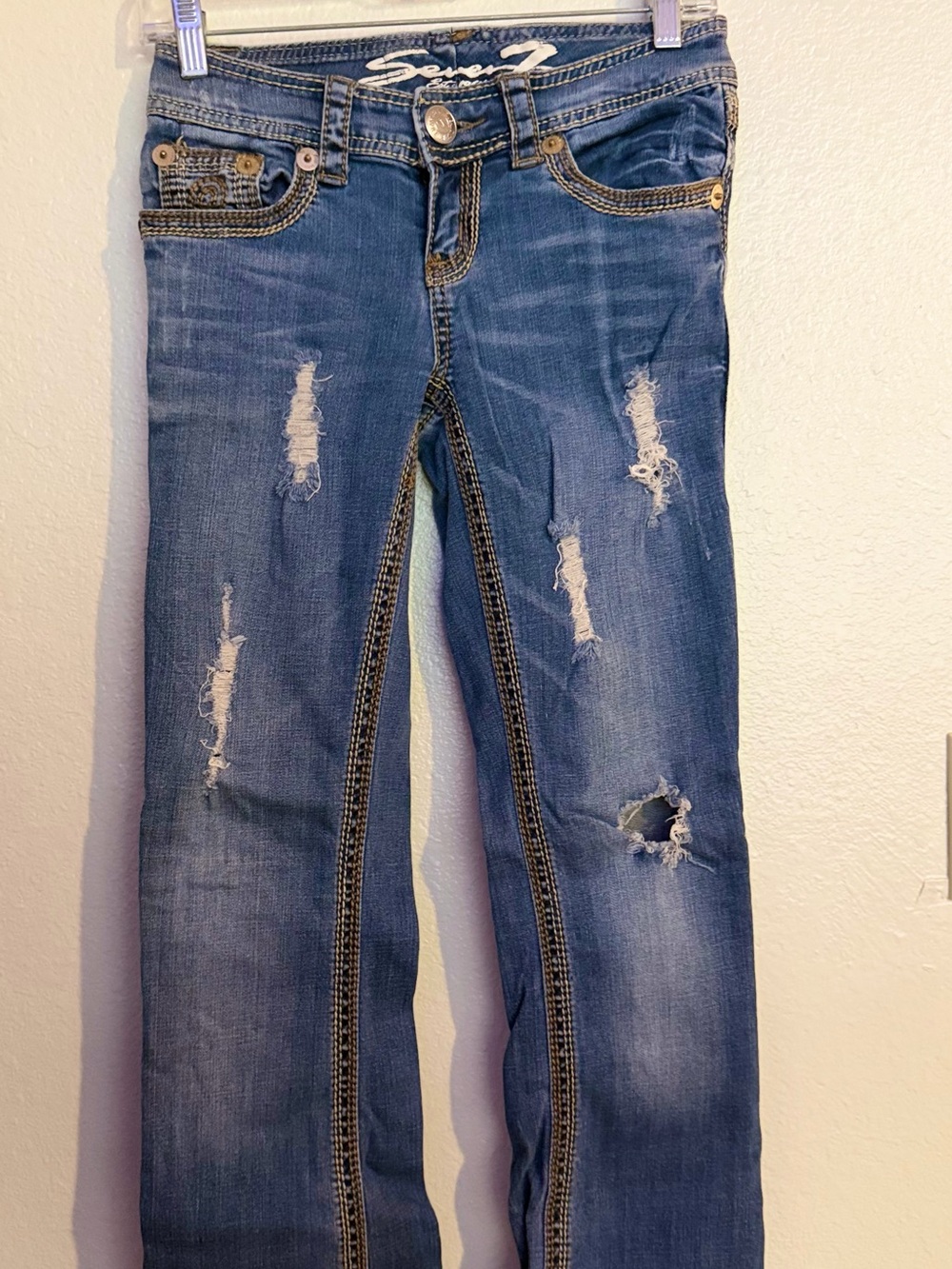 Seven7 Women's Distressed Medium Blue Skinny Jeans
